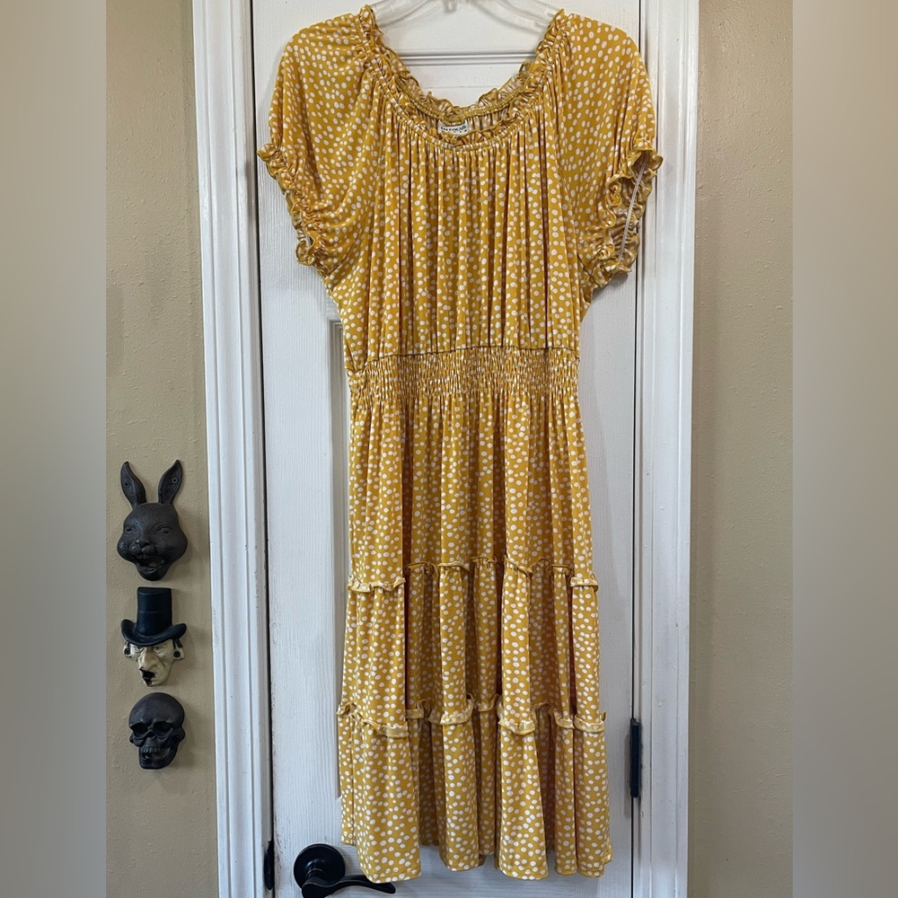 Mustard yellow polka dot knee length dress